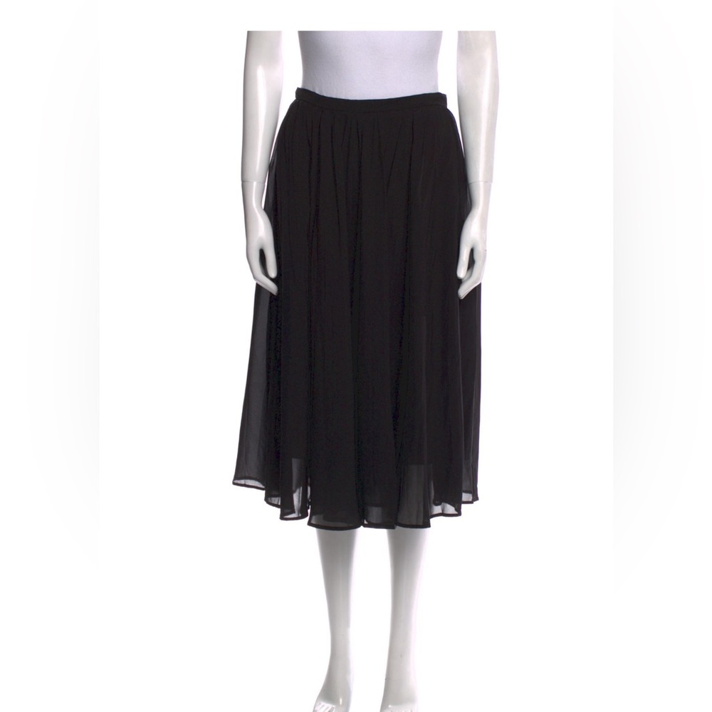 CELINE black silk pleated high waist A-line raw hem midi skirt FR 38/ US 6